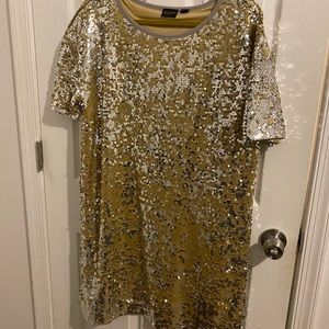 Free Press gold sequin sweater t-shirt dress